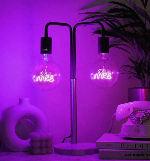 'Mr & Mrs' LED Text Light Bulbs & Lamp Base (Screw Up)