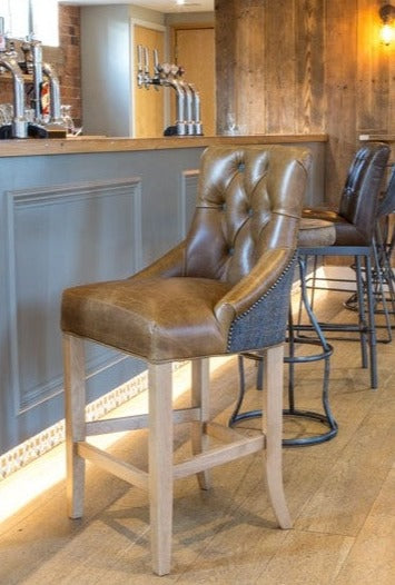Leather button backed bar stool