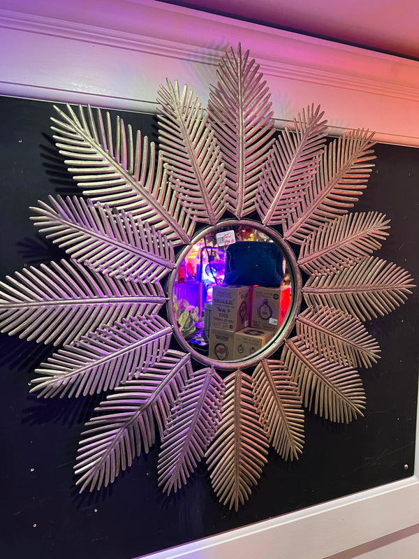 Palm frond mirror - distressed gold