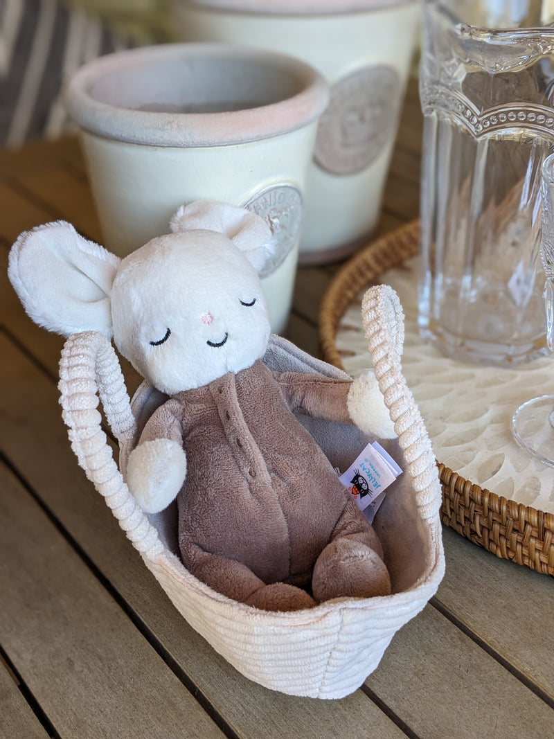 Jellycat© Rock-a-bye sleeping Mouse baby in basket