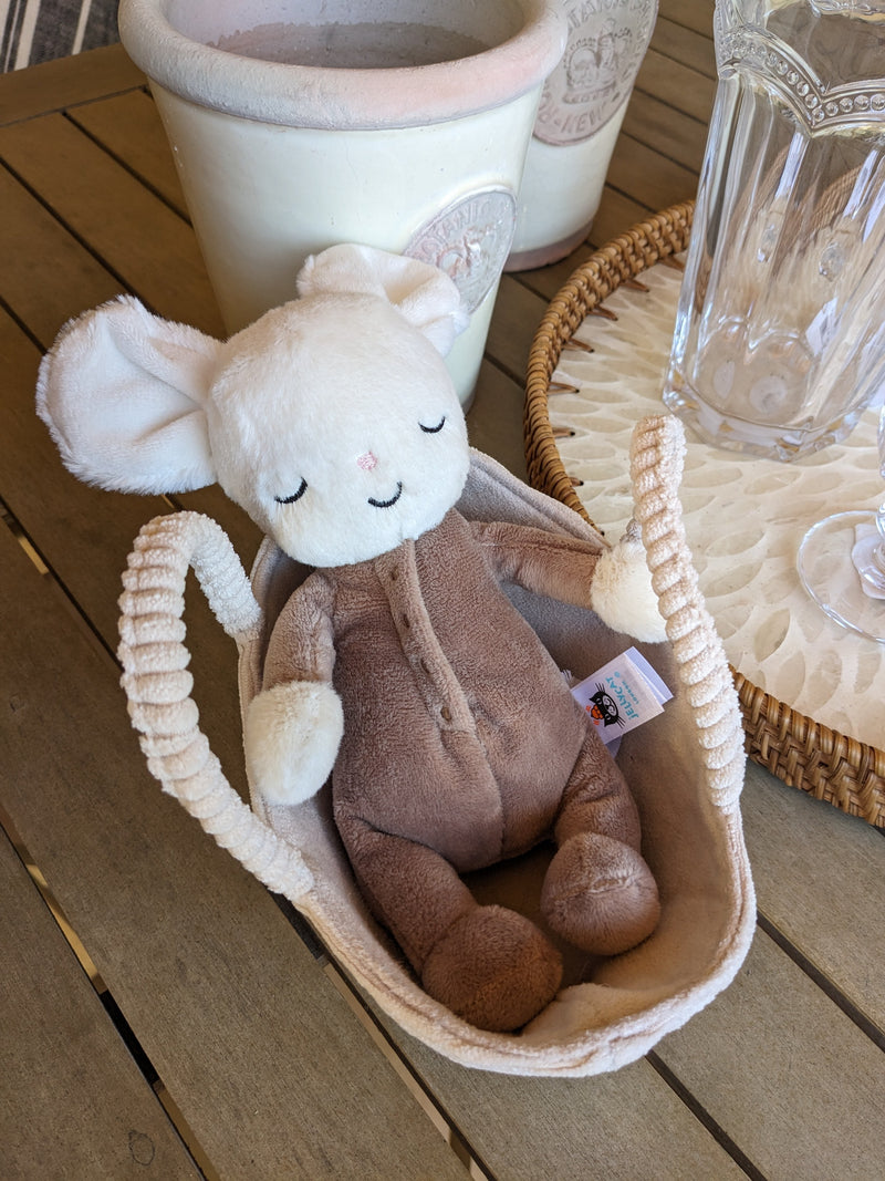 Jellycat© Rock-a-bye sleeping Mouse baby in basket