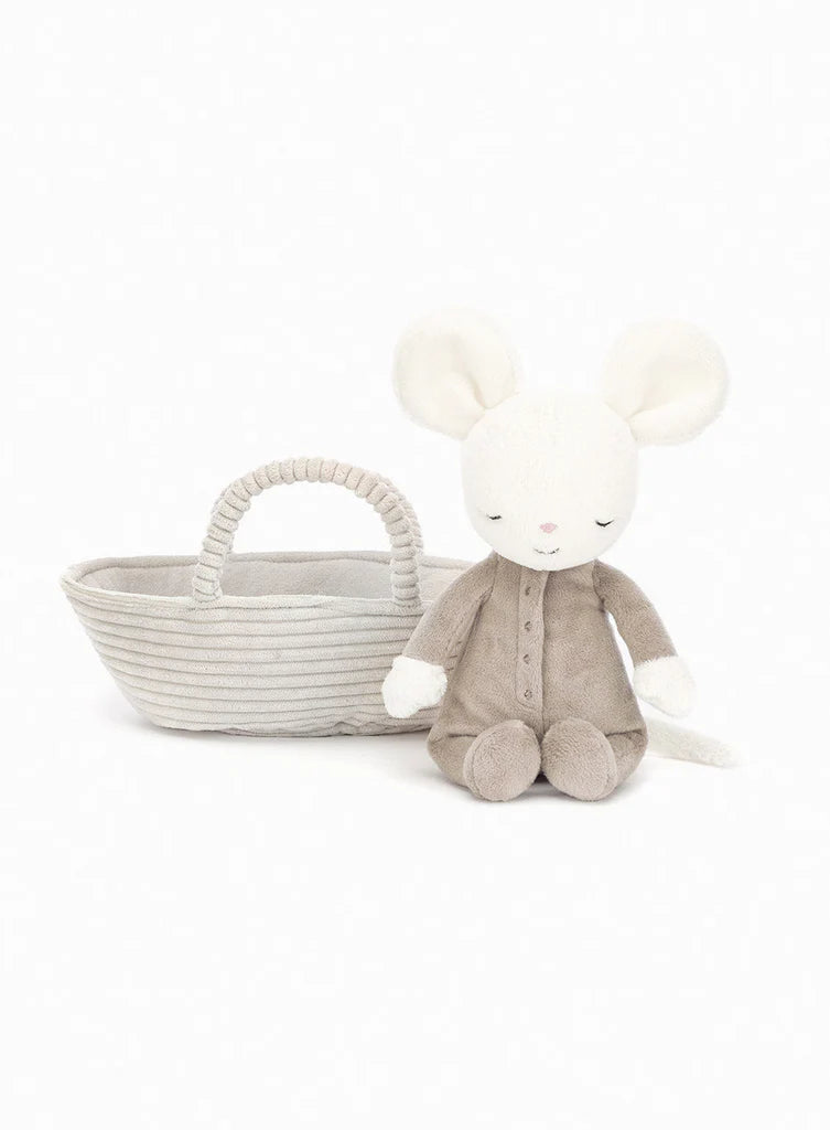 Jellycat© Rock-a-bye sleeping Mouse baby in basket