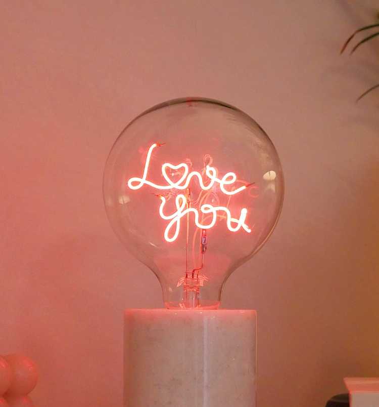 'Love You' LED Text Light Bulbs & Lamp Base (Screw Down)
