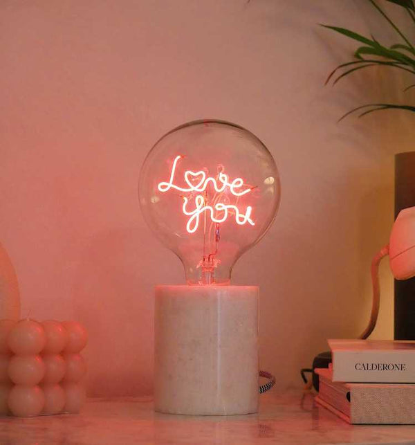 'Love You' LED Text Light Bulbs & Lamp Base (Screw Down)