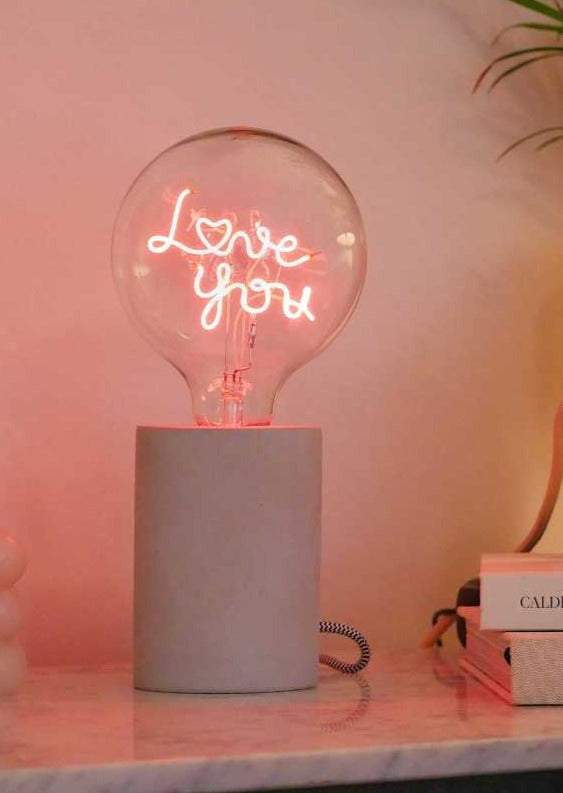 'Love You' LED Text Light Bulbs & Lamp Base (Screw Down)